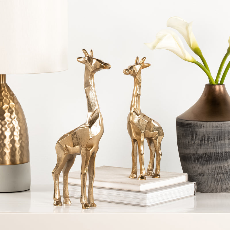 carved aluminum giraffe decor gold staged