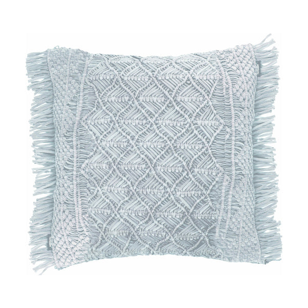 crown and birch alec knit fringe blue pillow front