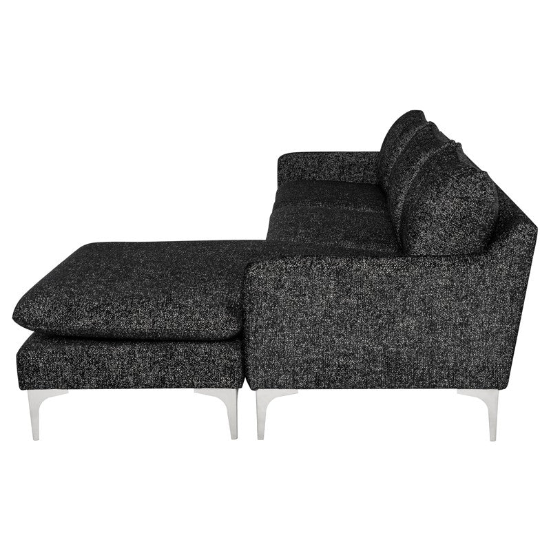 crown and birch brigitte sectional salt and pepper stainless legs side