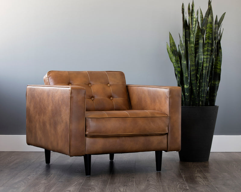 crown and birch damian armchair tobacco tan lifestyle