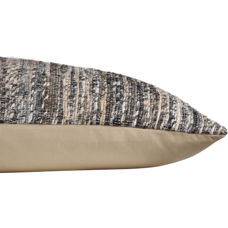 crown and birch ellis grey beige woven lumbar pillow corner