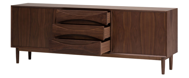 crown and birch adalyn nuevo sideboard walnut drawer open