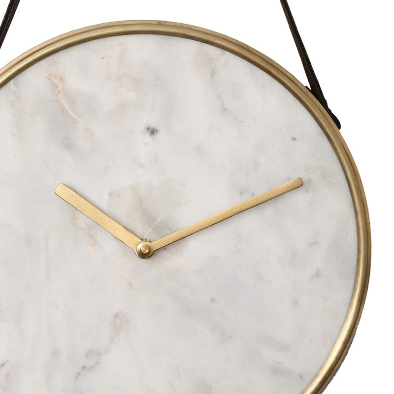 crown and birch white marble wall clock angle