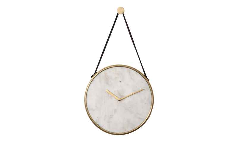 crown and birch white marble wall clock detail
