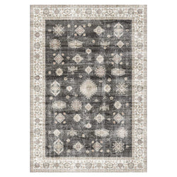 crown and birch aria spill proof washable rug charcoal beige front