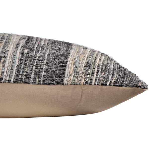 crown and birch bolton grey multi stripe woven pillow corner