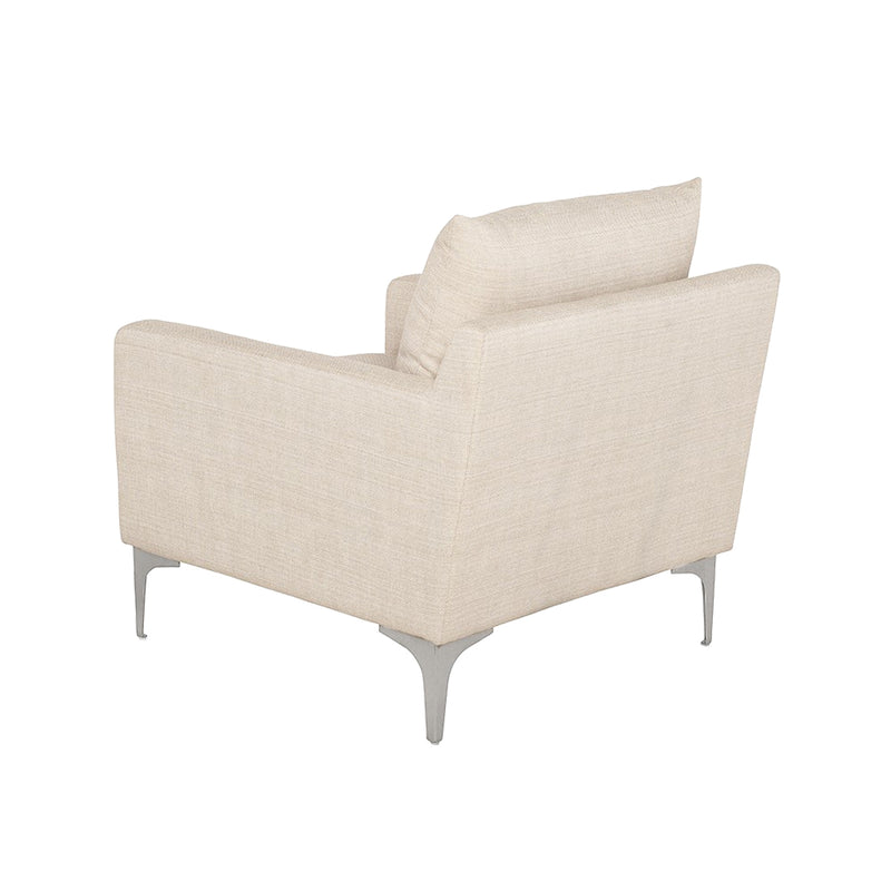 crown and birch brigitte occasional chair sand stainless steel legs back