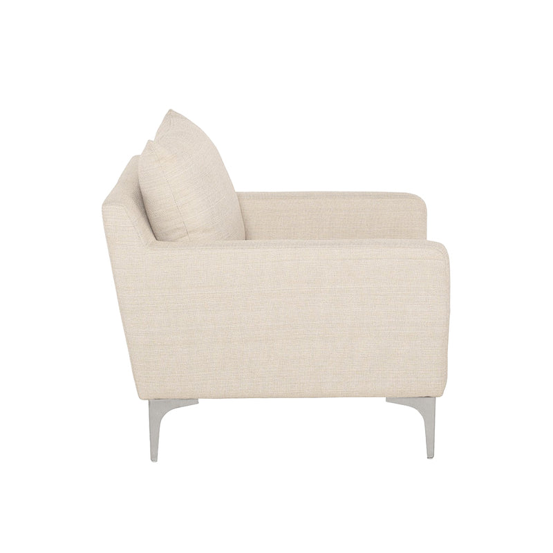 crown and birch brigitte occasional chair sand stainless steel legs side