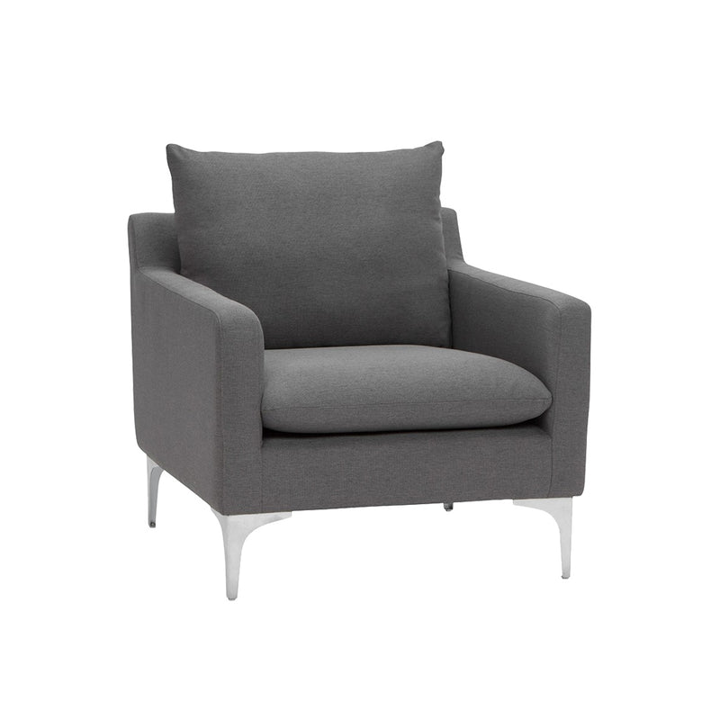 nuevo anders single sofa chair slate grey stainless steel legs