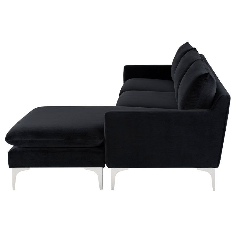 crown and birch brigitte sectional black stainless legs side