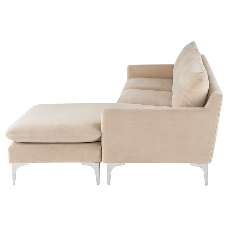 crown and birch brigitte sectional nude stainless legs side