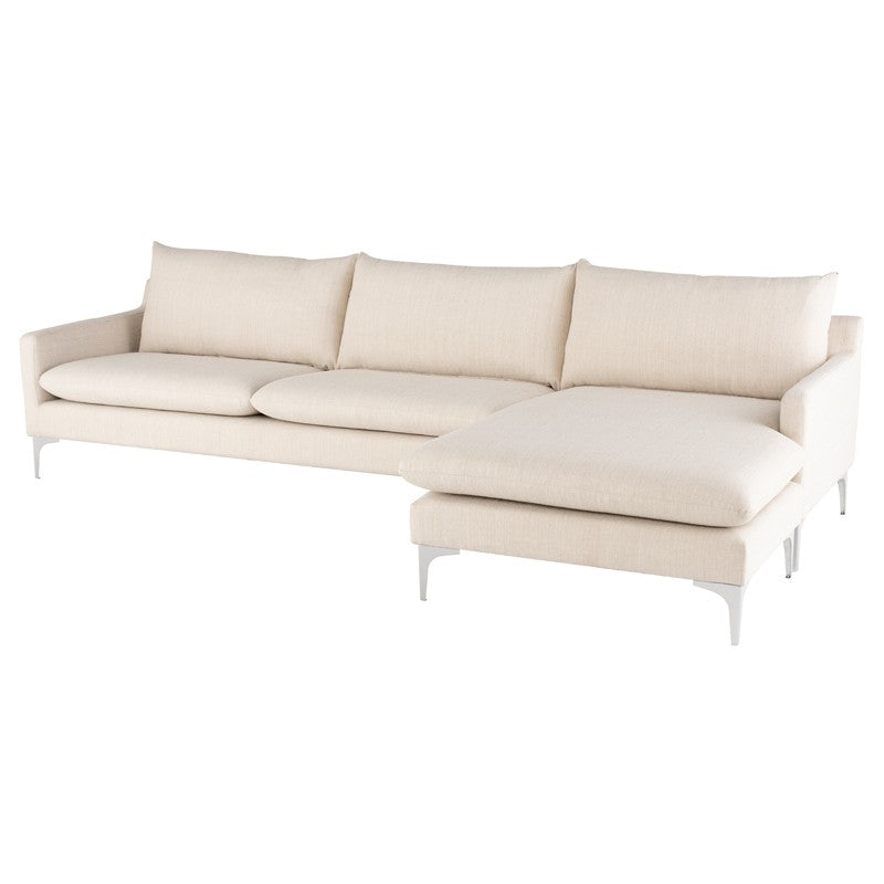 crown and birch brigitte sectional sand stainless legs angle