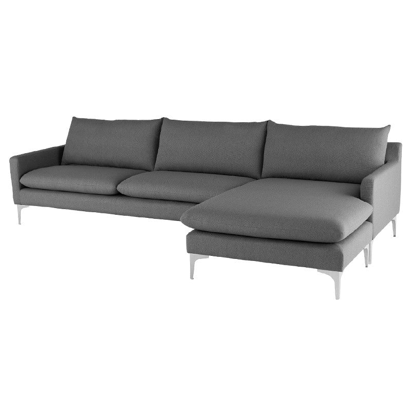 crown and birch brigitte sectional slate grey stainless legs angle
