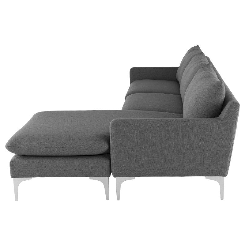 crown and birch brigitte sectional slate grey stainless legs side