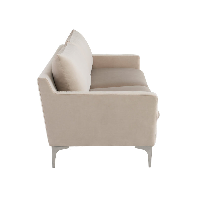 crown and birch brigitte sofa nude stainless legs side