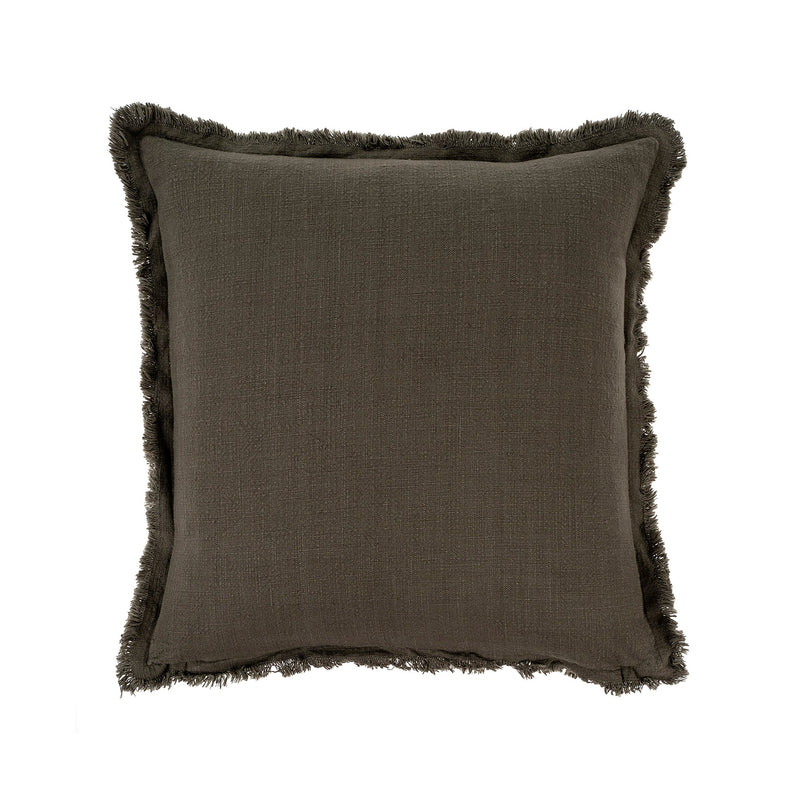 crown and birch frayed edge pillow dark grey front