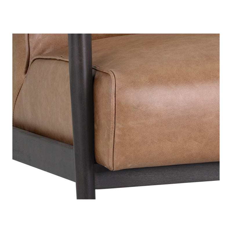 crown and birch keelan lounge chair camel wood detail