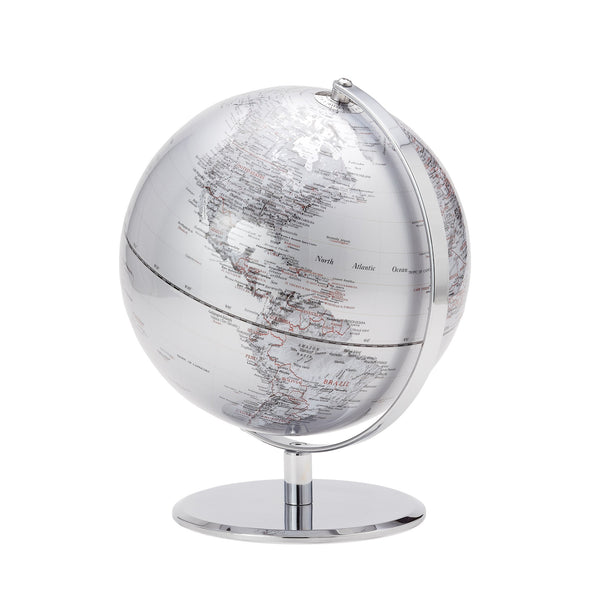 crown and birch latitude world globe silver front
