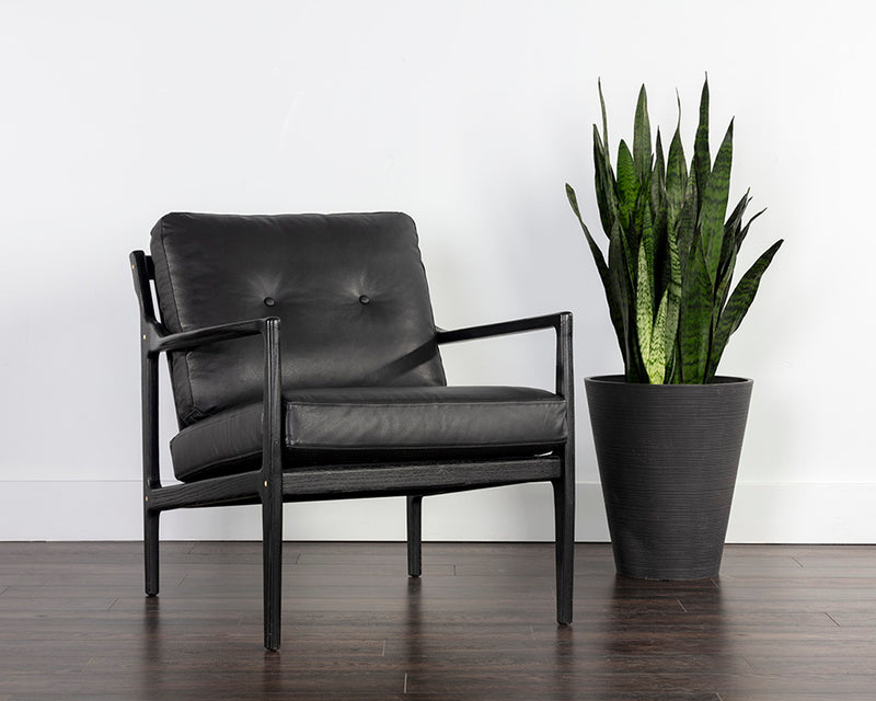 crown and birch millie occasional chair black leather scene