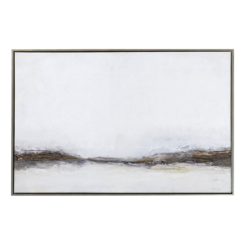 crown and birch misty morning framed canvas
