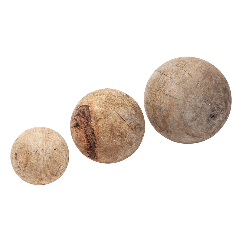 crown and birch natural wood decorative spheres set of 3 angle