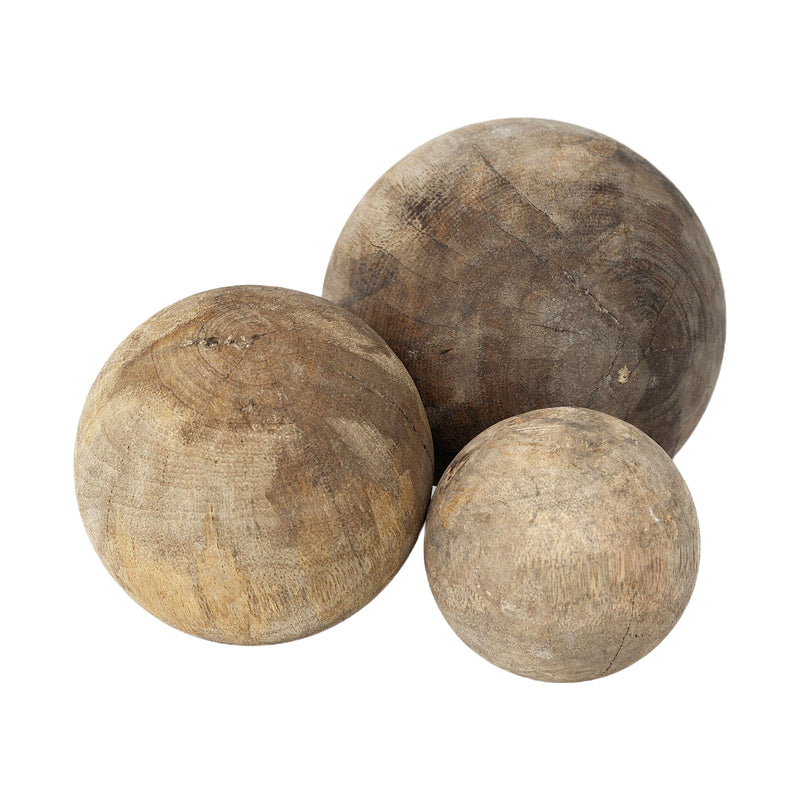 crown and birch natural wood decorative spheres set of 3 bundle