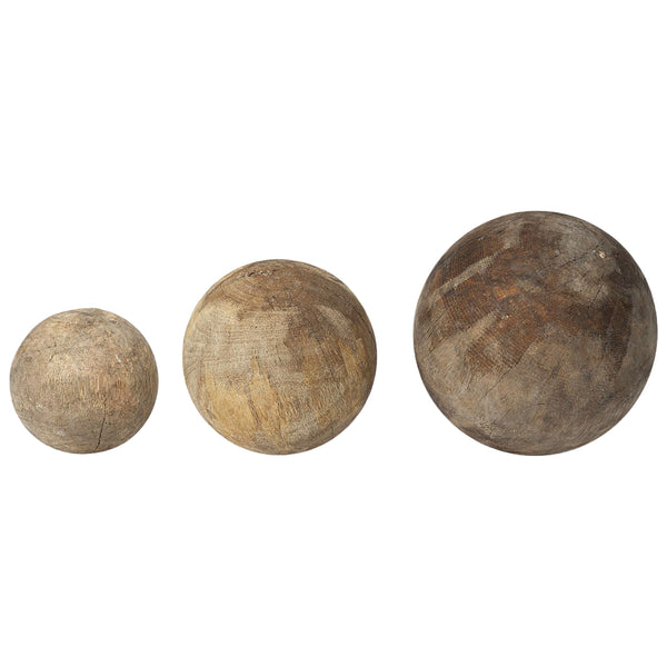 crown and birch natural wood decorative spheres set of 3 front