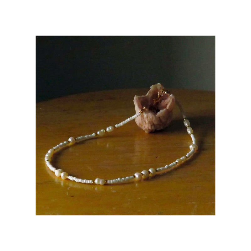 crown and birch pearl beaded white choker front