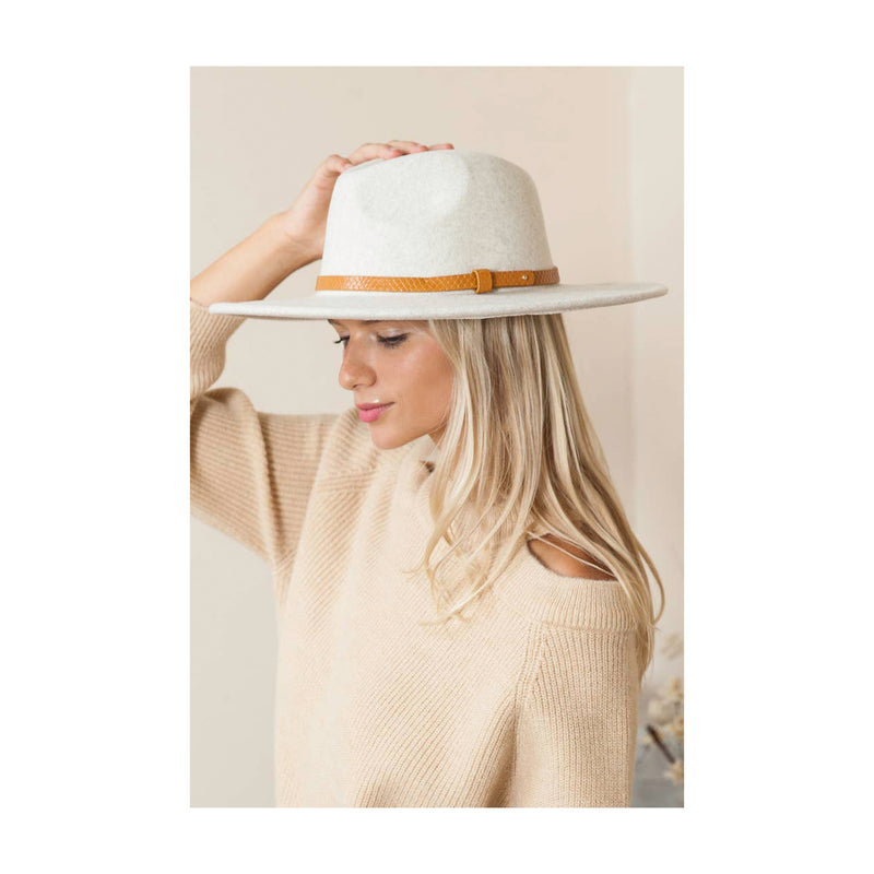crown and birch wide brim hat oatmeal front